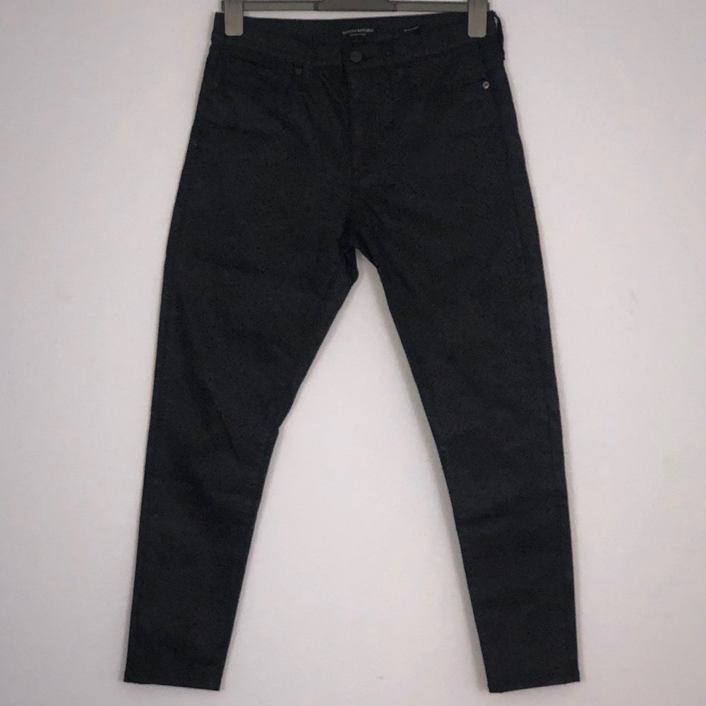 Banana Republic Premium Denim Jeans Womens 29 Black Snake Print Waxed Mid Rise